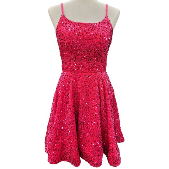 NWT Magenta Pink Neck Sequin Short Dress Size 0 XS - Picture 1 of 10